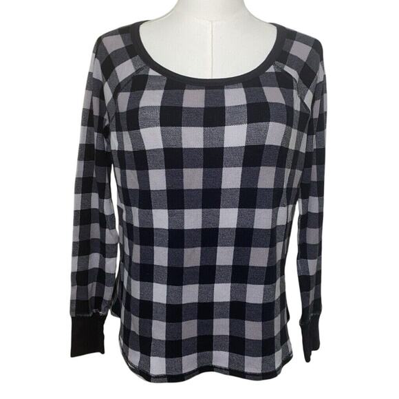 Victoria's Secret long sleeve top Women Small Black Gray Check Pullover Waffle - Picture 1 of 9